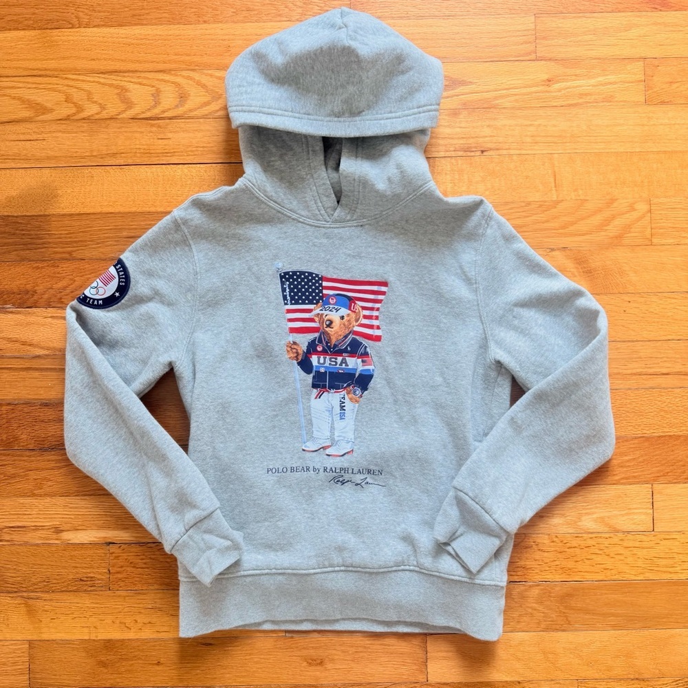POLO RALPH LAUREN Team USA Olympics Polo Bear Hoodie Sweatshirt American Flag M